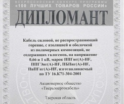 АО «Тверьэнергокабель» стало победителем конкурса Программы «100 лучших товаров России»